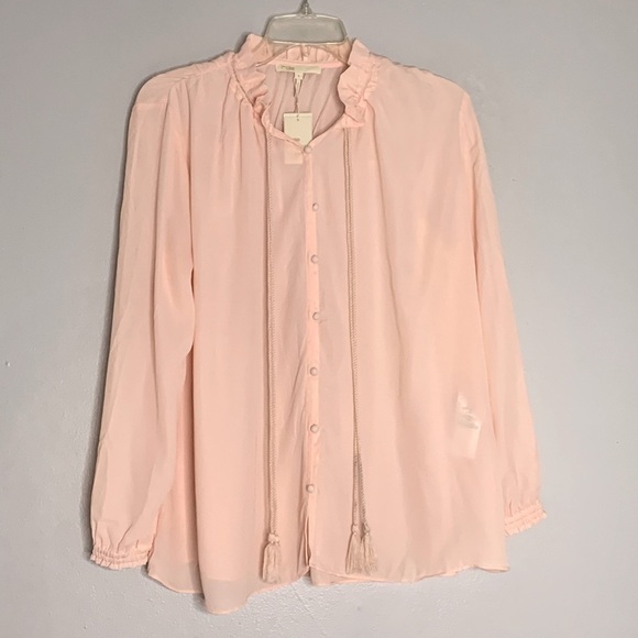 MAJE Romantic Shakespeare tassel blouse soft blush pink long sleeve new small - Picture 1 of 6